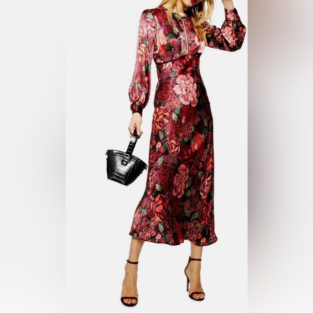 Topshop Floral Midi Evening Dress Women’s Size 6 EUC